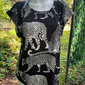 Jane + Delancey Black and White Leopard Print Women's Top cotton S Small